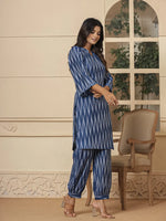 Thumbnail for Yufta Blue Cotton Ikat Co-Ord Set
