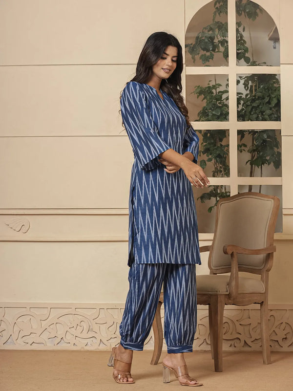 Yufta Blue Cotton Ikat Co-Ord Set