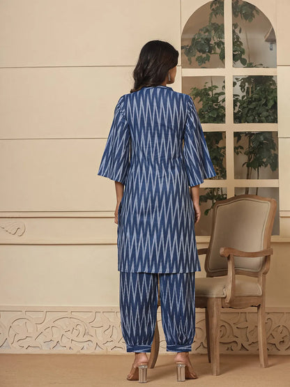 Yufta Blue Cotton Ikat Co-Ord Set - Distacart
