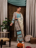 Thumbnail for Yufta Blue Cotton Kurta Dupatta Set With Lace Detailing