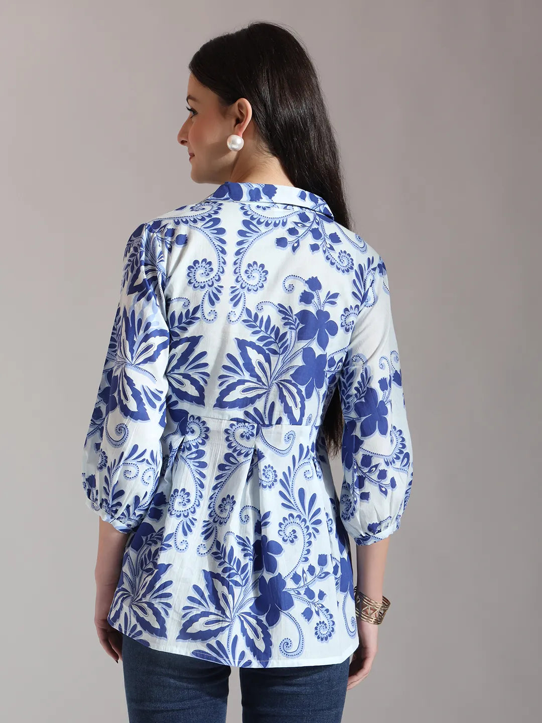 Yufta Blue Cotton Peplum Top