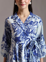 Thumbnail for Yufta Blue Cotton Peplum Top