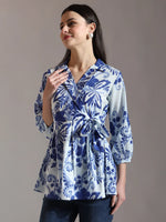 Thumbnail for Yufta Blue Cotton Peplum Top