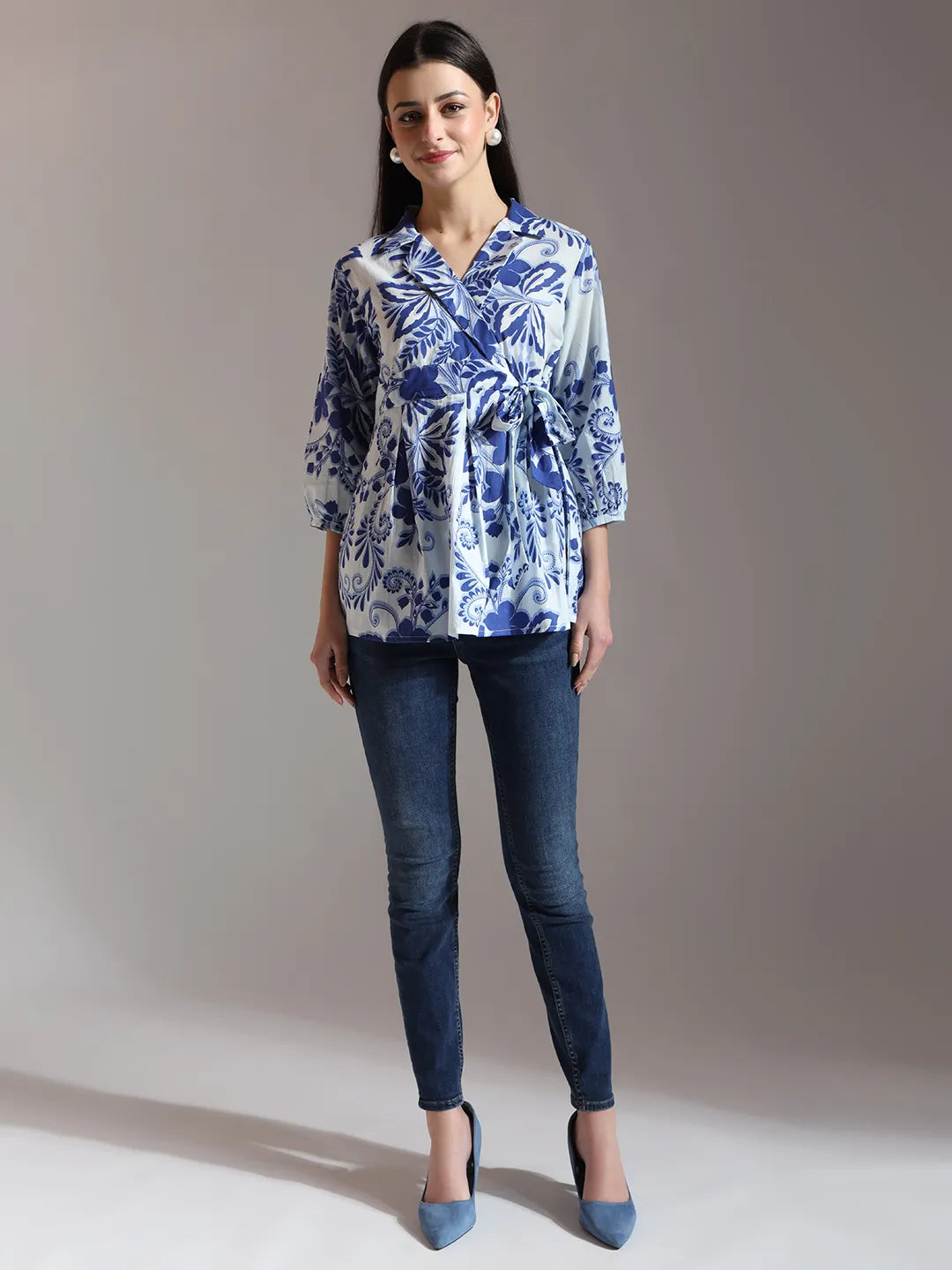 Yufta Blue Cotton Peplum Top - Distacart