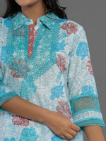 Thumbnail for Yufta Blue Cotton Schiffli Co-Ord Set With Lace Detailing