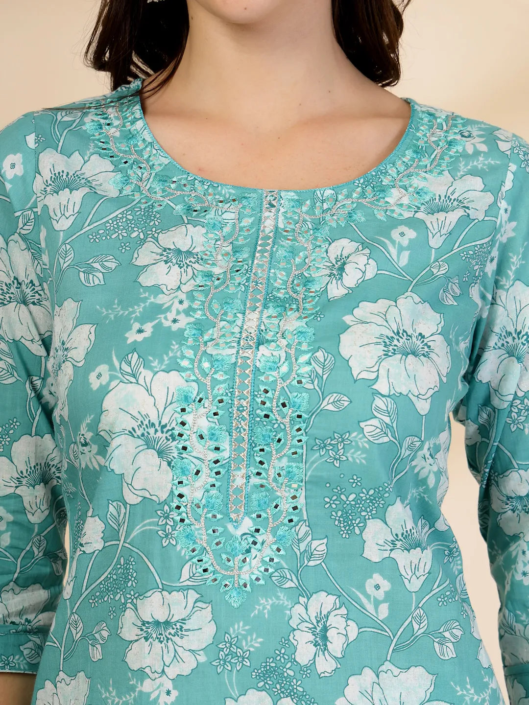 Yufta Blue Embroidered Straight Kurta Trouser And Dupatta Set