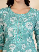 Thumbnail for Yufta Blue Embroidered Straight Kurta Trouser And Dupatta Set