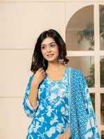 Thumbnail for Yufta Blue Embroidery Cotton Straight Kurta Dupatta Set