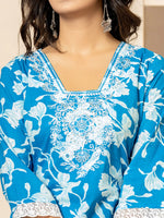 Thumbnail for Yufta Blue Embroidery Cotton Straight Kurta Dupatta Set