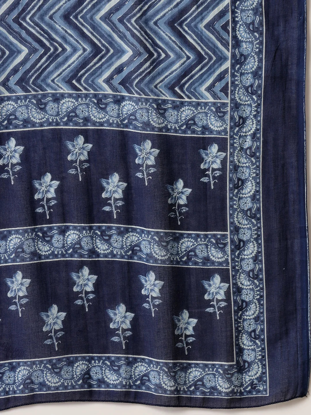 Yufta Blue Floral Sequins-Work Pure Cotton Kurta Dupatta Pant Set