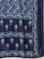 Thumbnail for Yufta Blue Floral Sequins-Work Pure Cotton Kurta Dupatta Pant Set