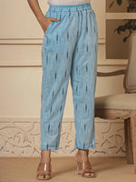 Thumbnail for Yufta Blue Ikat Print Straight Strappy Kurta Trouser And Dupatta Set