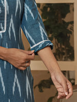 Thumbnail for Yufta Blue Ikat Print Straight Strappy Kurta Trouser And Dupatta Set