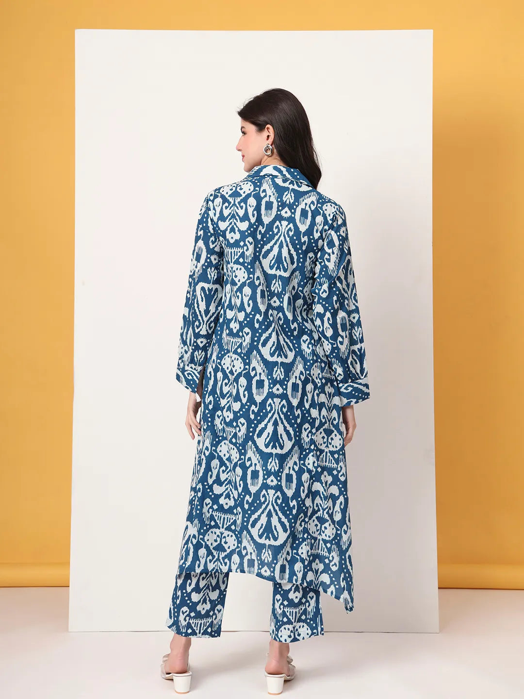Yufta Blue Ikat Pure Cotton High Low Cord Set