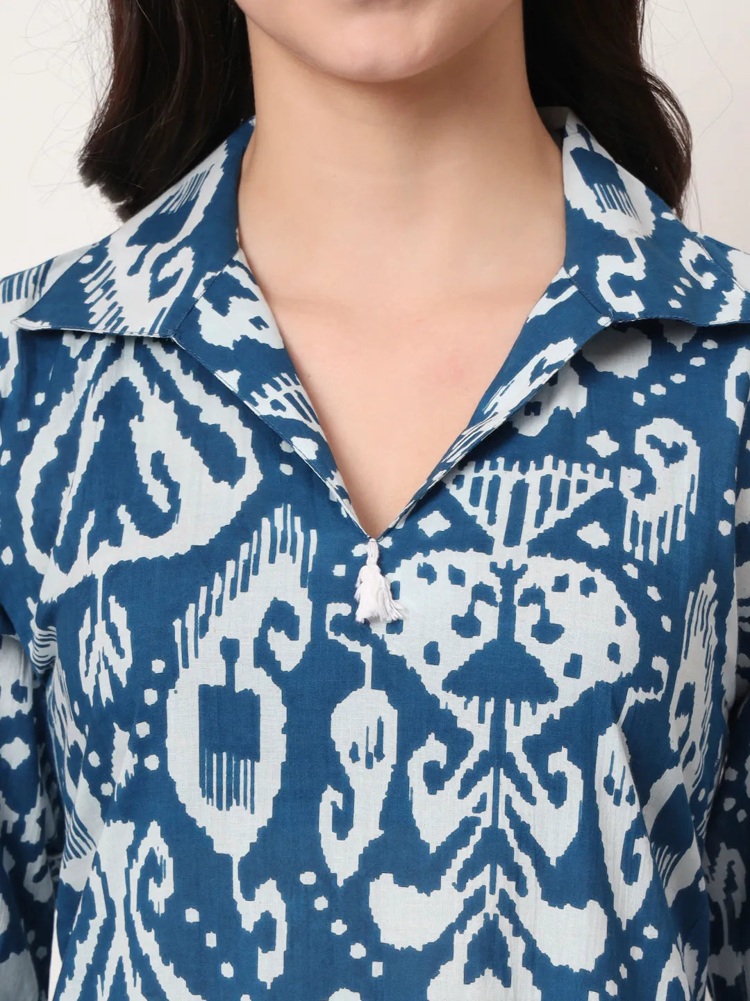 Yufta Blue Ikat Pure Cotton High Low Cord Set
