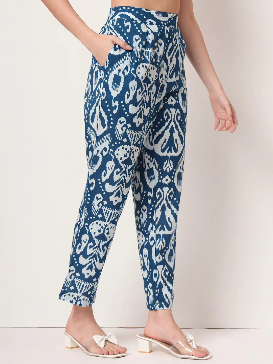 Yufta Blue Ikat Pure Cotton High Low Cord Set