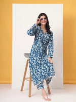 Thumbnail for Yufta Blue Ikat Pure Cotton High Low Cord Set