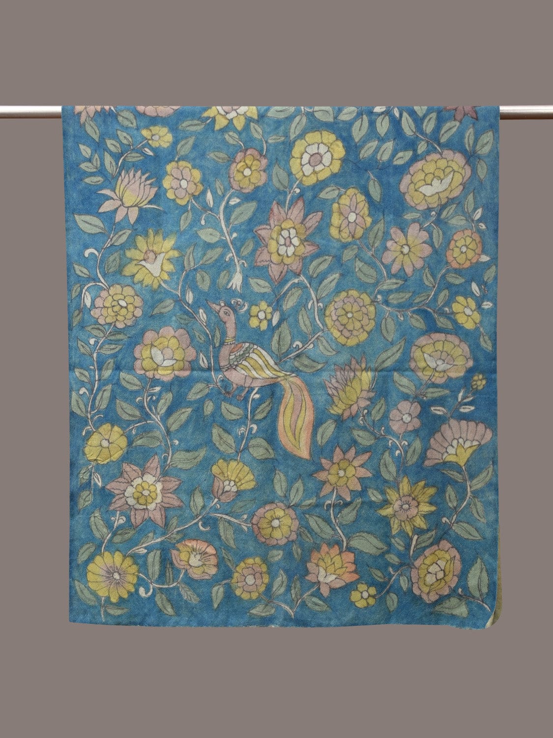 Blue Kalamkari Hand Painted Woolen Handloom Dupatta with Floral and Peacock Design - Global Threads - Distacart