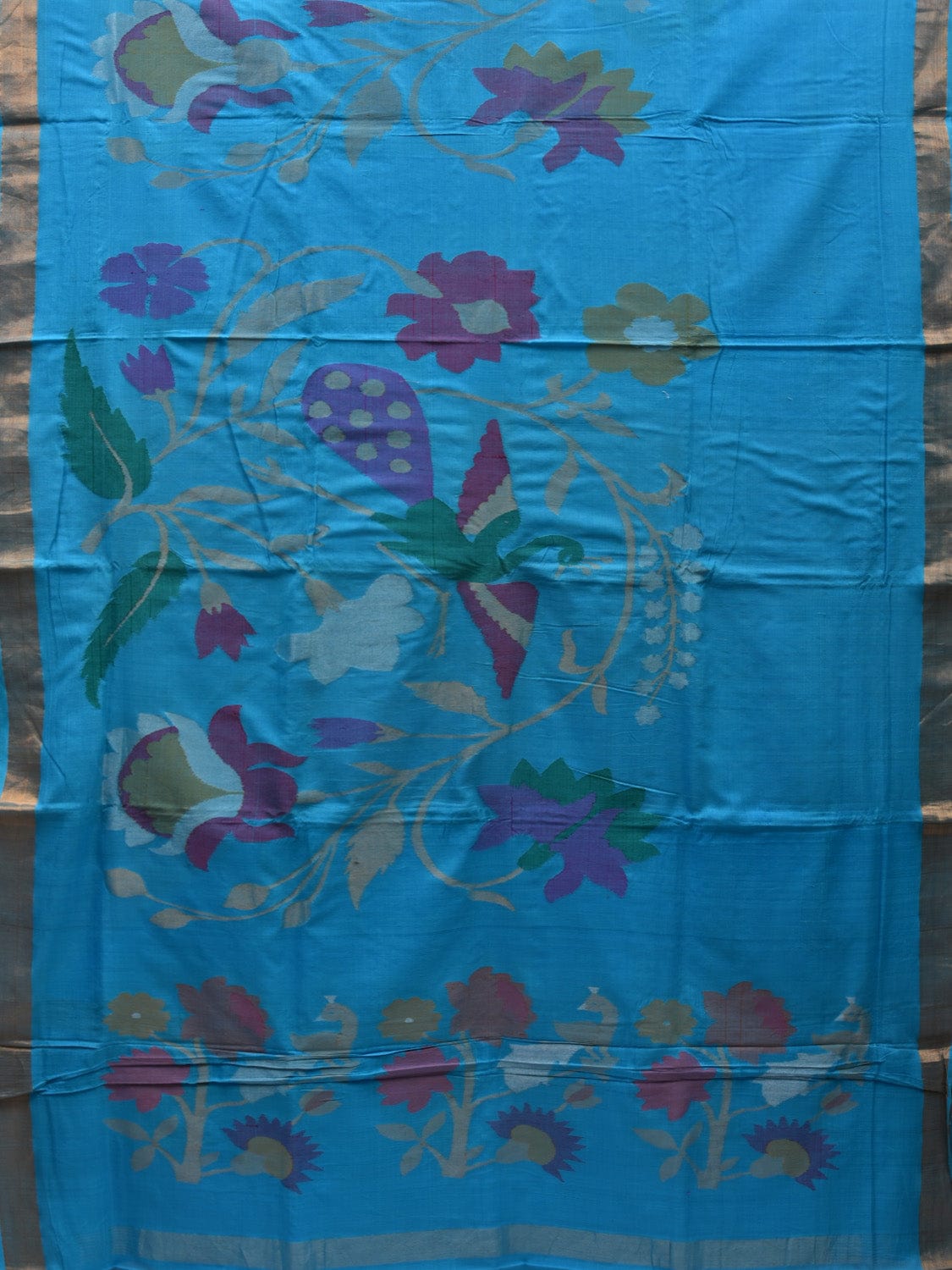 Blue Khadi Cotton Handloom Saree with Pallu and Border Design - Global Threads - Distacart