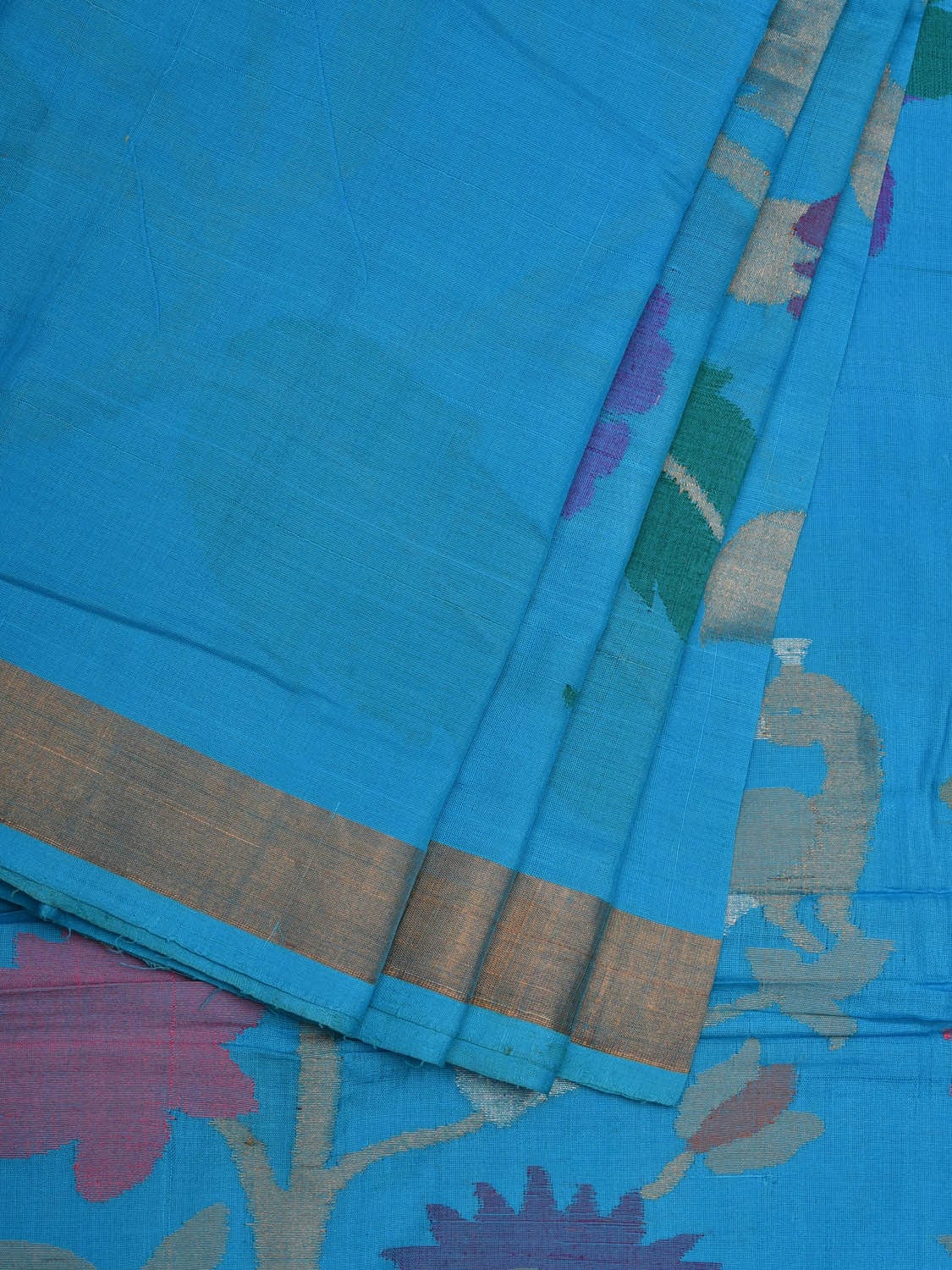Blue Khadi Cotton Handloom Saree with Pallu and Border Design - Global Threads - Distacart