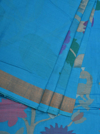 Blue Khadi Cotton Handloom Saree with Pallu and Border Design - Global Threads - Distacart
