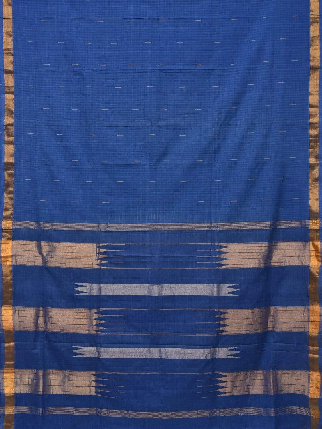 Blue Khadi Cotton Handloom Saree with Zari Strips Design - Global Threads - Distacart