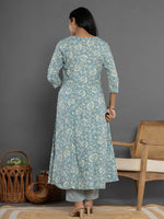 Thumbnail for Yufta Blue Mirror_Work Cotton Anarkali Kurta Duppta Set