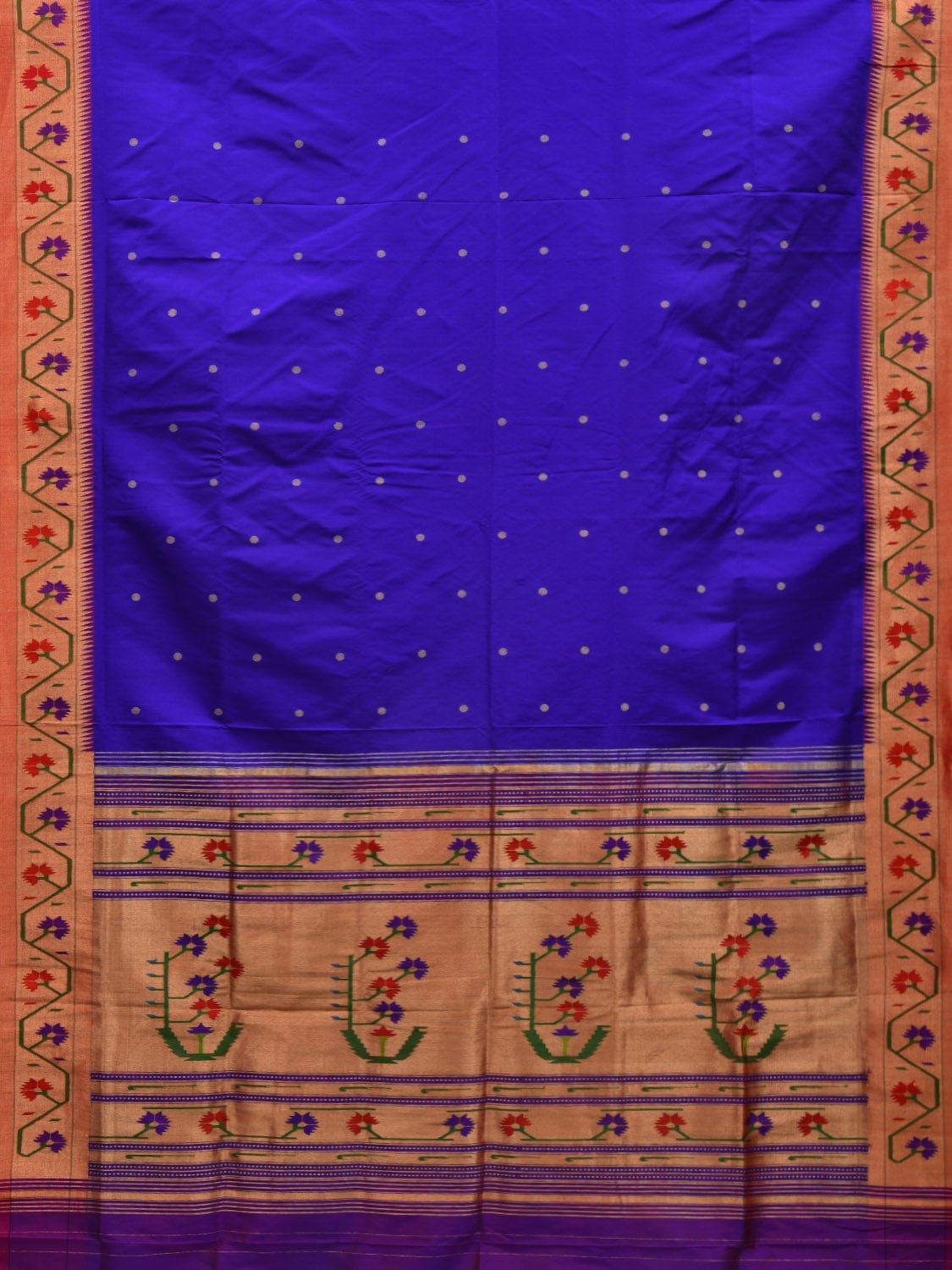 Blue Paithani Silk Handloom Saree with Ashavali Border Design - Global Threads - Distacart