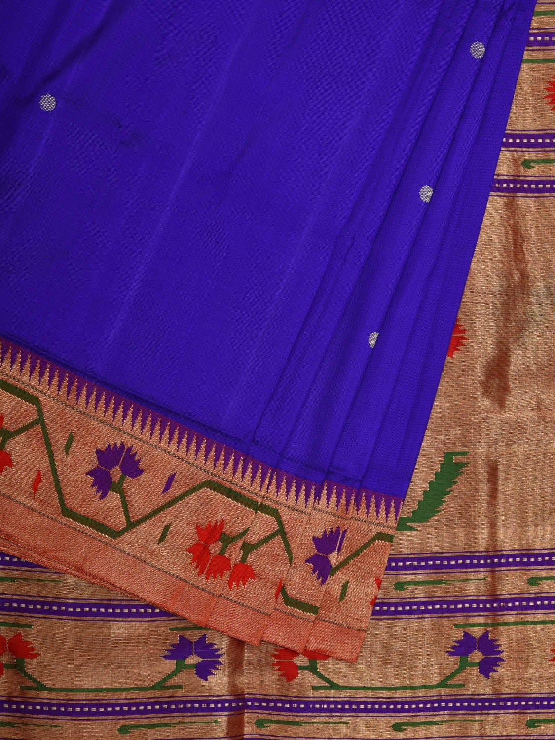 Blue Paithani Silk Handloom Saree with Ashavali Border Design - Global Threads - Distacart