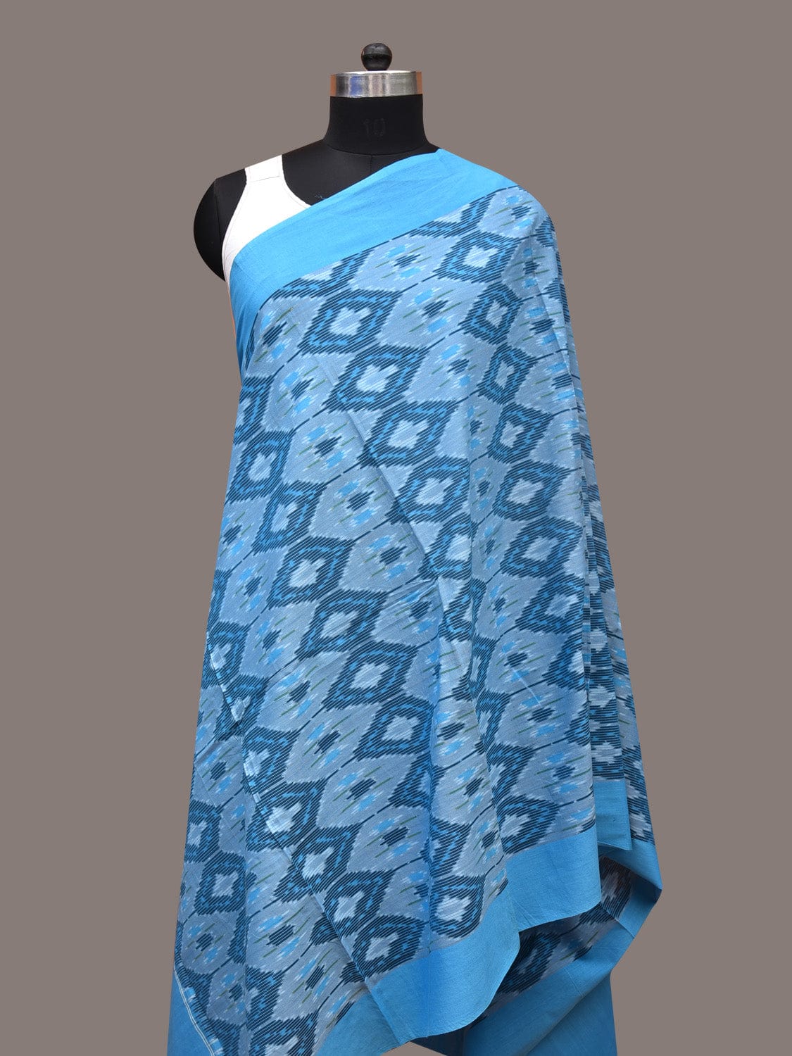 Blue Pochamaplly Ikat Cotton Handloom Dupatta with Grill Design - Global Threads - Distacart