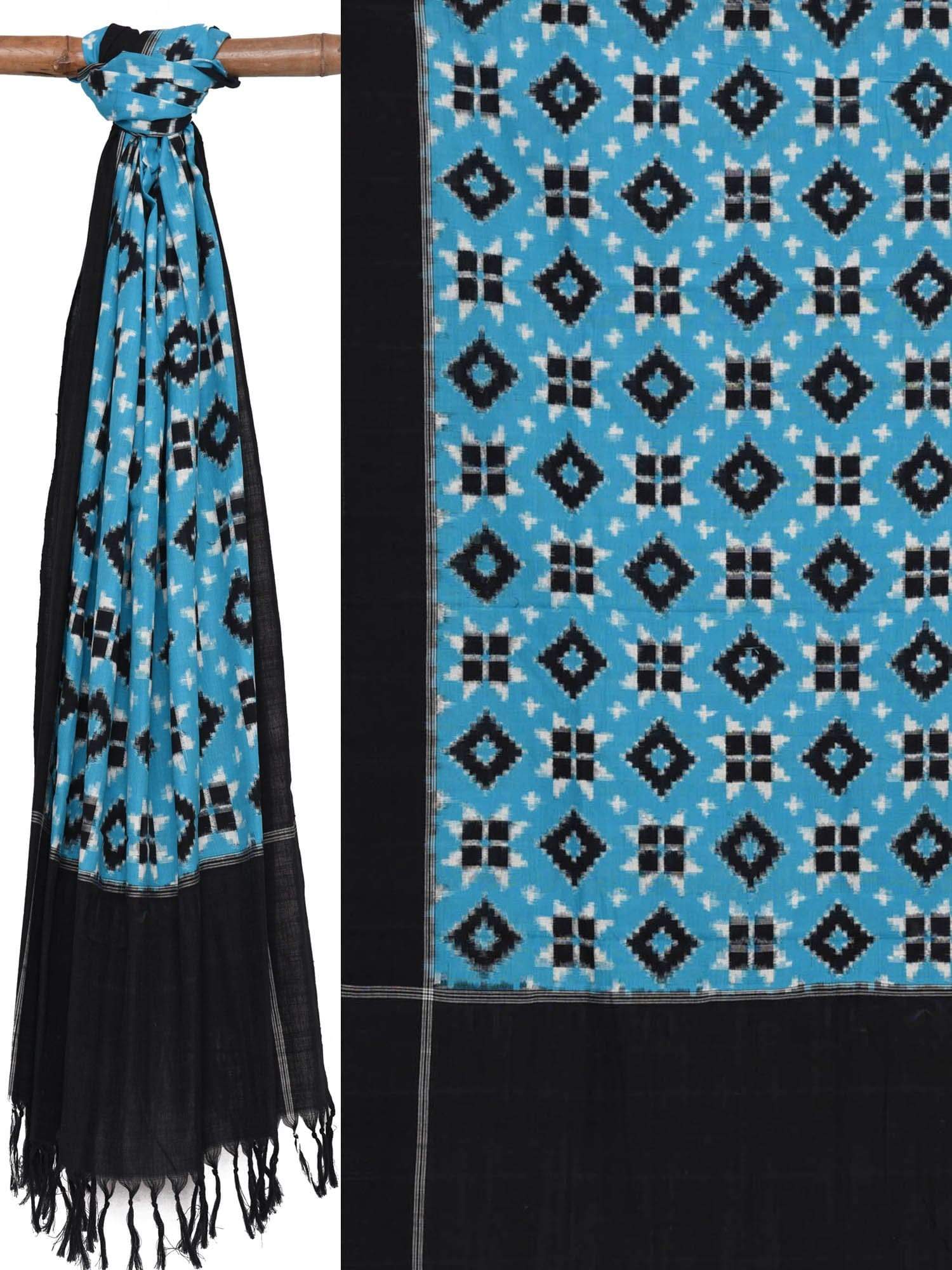 Blue Pochampally Ikat Telia Cotton Handloom Dupatta - Global Threads - Distacart
