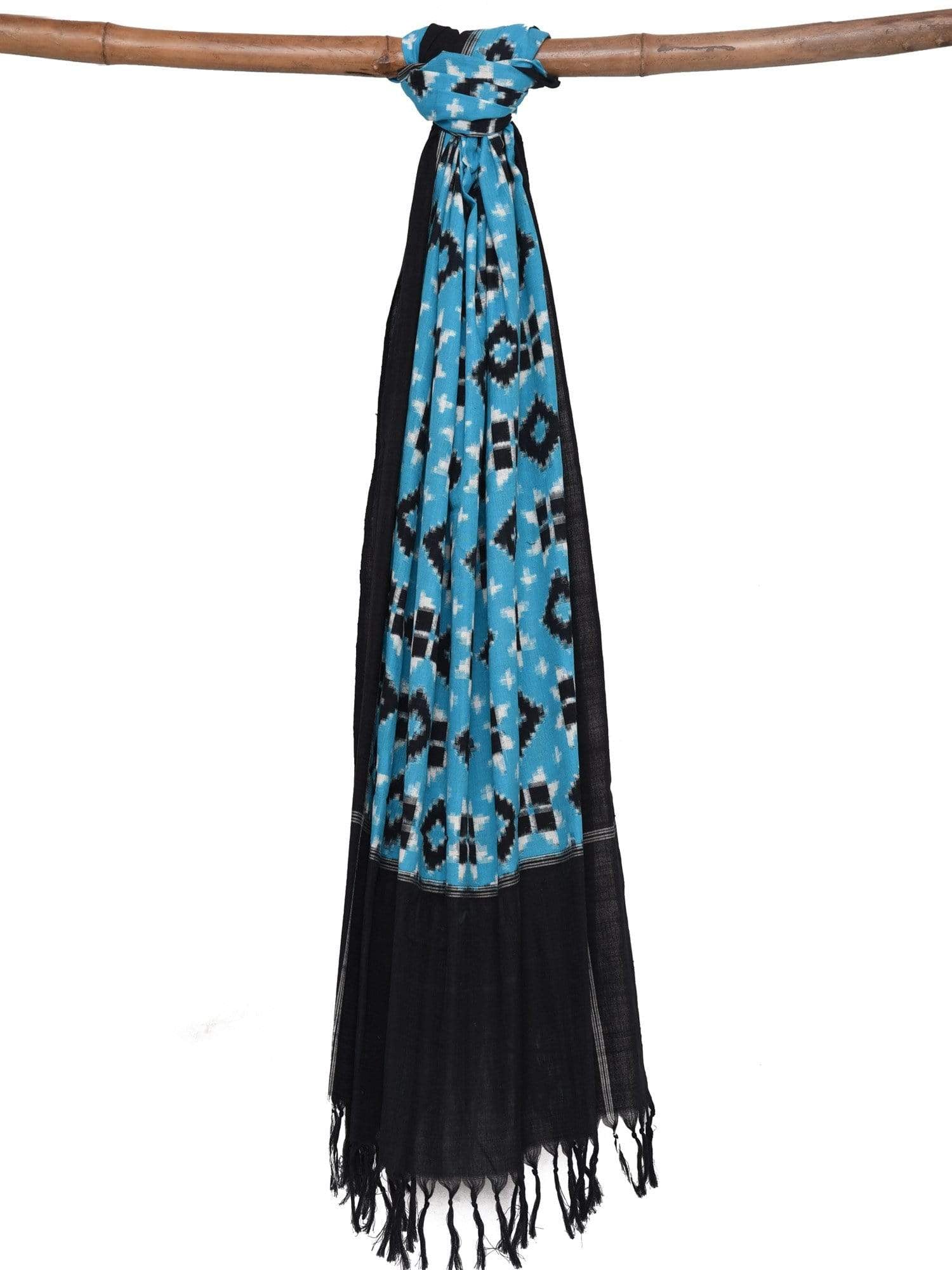 Blue Pochampally Ikat Telia Cotton Handloom Dupatta - Global Threads - Distacart