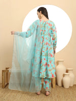 Thumbnail for Yufta Blue Printed Silk Embroidered Kurta Dupatta Set