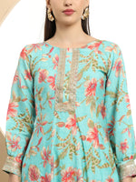 Thumbnail for Yufta Blue Printed Silk Embroidered Kurta Dupatta Set
