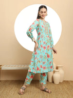 Thumbnail for Yufta Blue Printed Silk Embroidered Kurta Dupatta Set