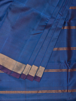 Blue Uppada Silk Handloom Plain Saree with Strips Pallu Design - Global Threads - Distacart
