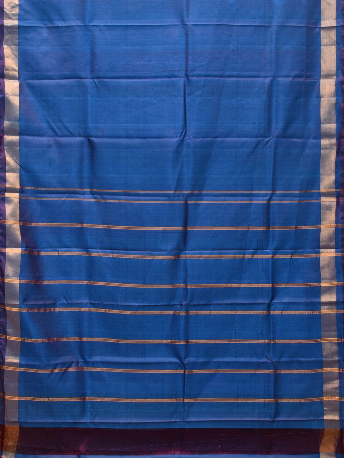 Blue Uppada Silk Handloom Plain Saree with Strips Pallu Design - Global Threads - Distacart