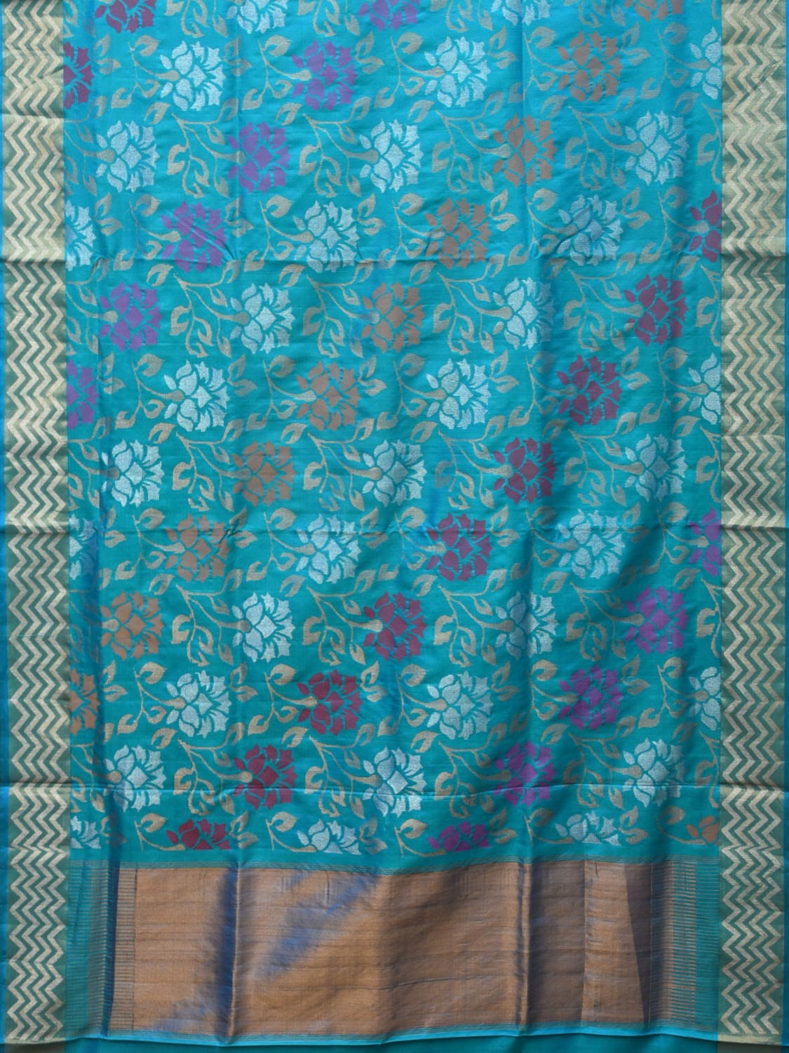 Blue Uppada Silk Handloom Saree with All Over Floral Design - Global Threads - Distacart