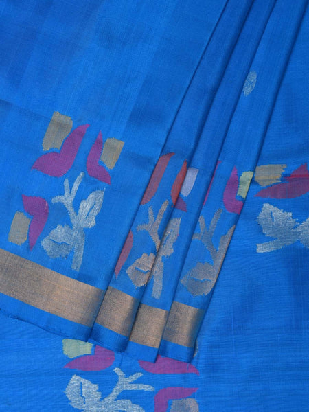 Blue Uppada Silk Handloom Saree with Border and Pallu Buta Design - Global Threads - Distacart