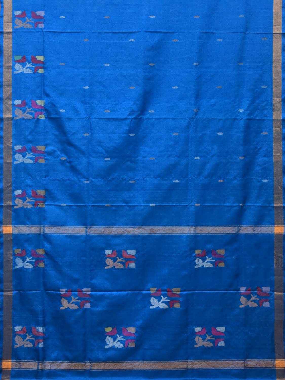 Blue Uppada Silk Handloom Saree with Border and Pallu Buta Design - Global Threads - Distacart