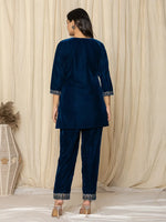 Thumbnail for Yufta Blue Velvet Embroidered Co-Ord Set