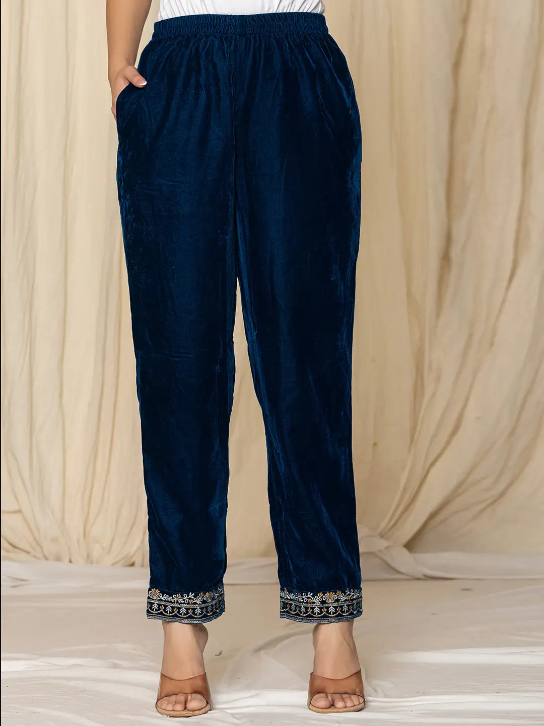 Yufta Blue Velvet Embroidered Co-Ord Set