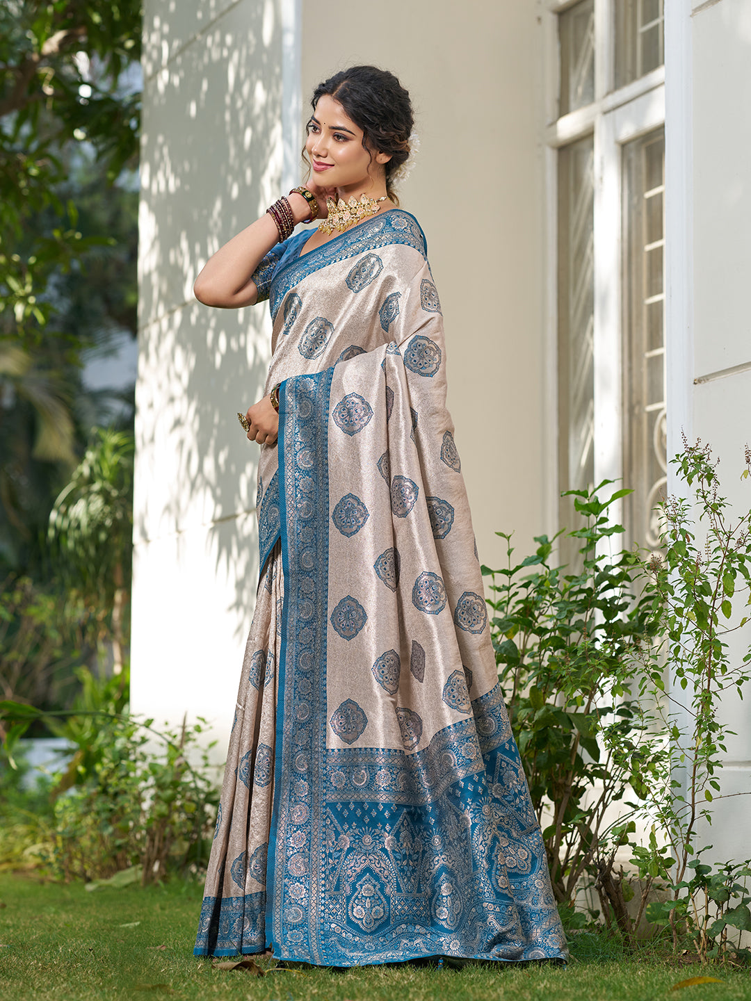 Anaita Blue Silk Blend Woven Saree With Blouse - Dista