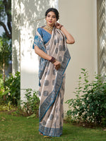 Thumbnail for Anaita Blue Silk Blend Woven Saree With Blouse - Dista