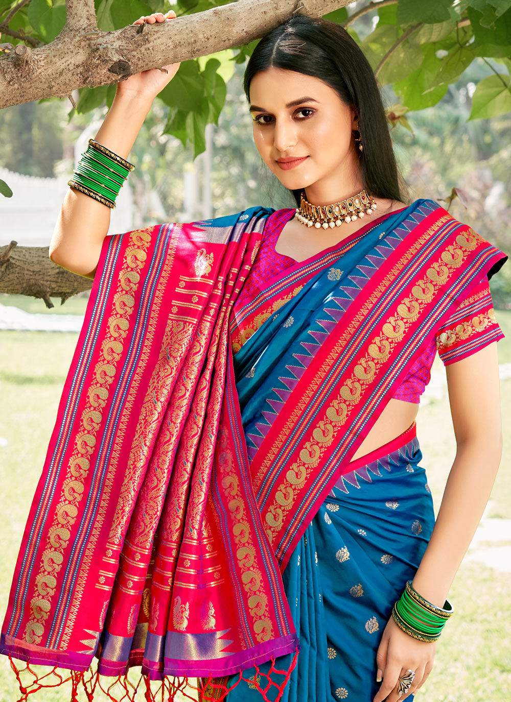 Anaita Blue Silk Saree With Blouse Piece - Distacart