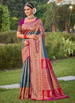 Thumbnail for Anaita Blue Banarasi Saree With Blouse Piece - Distacart