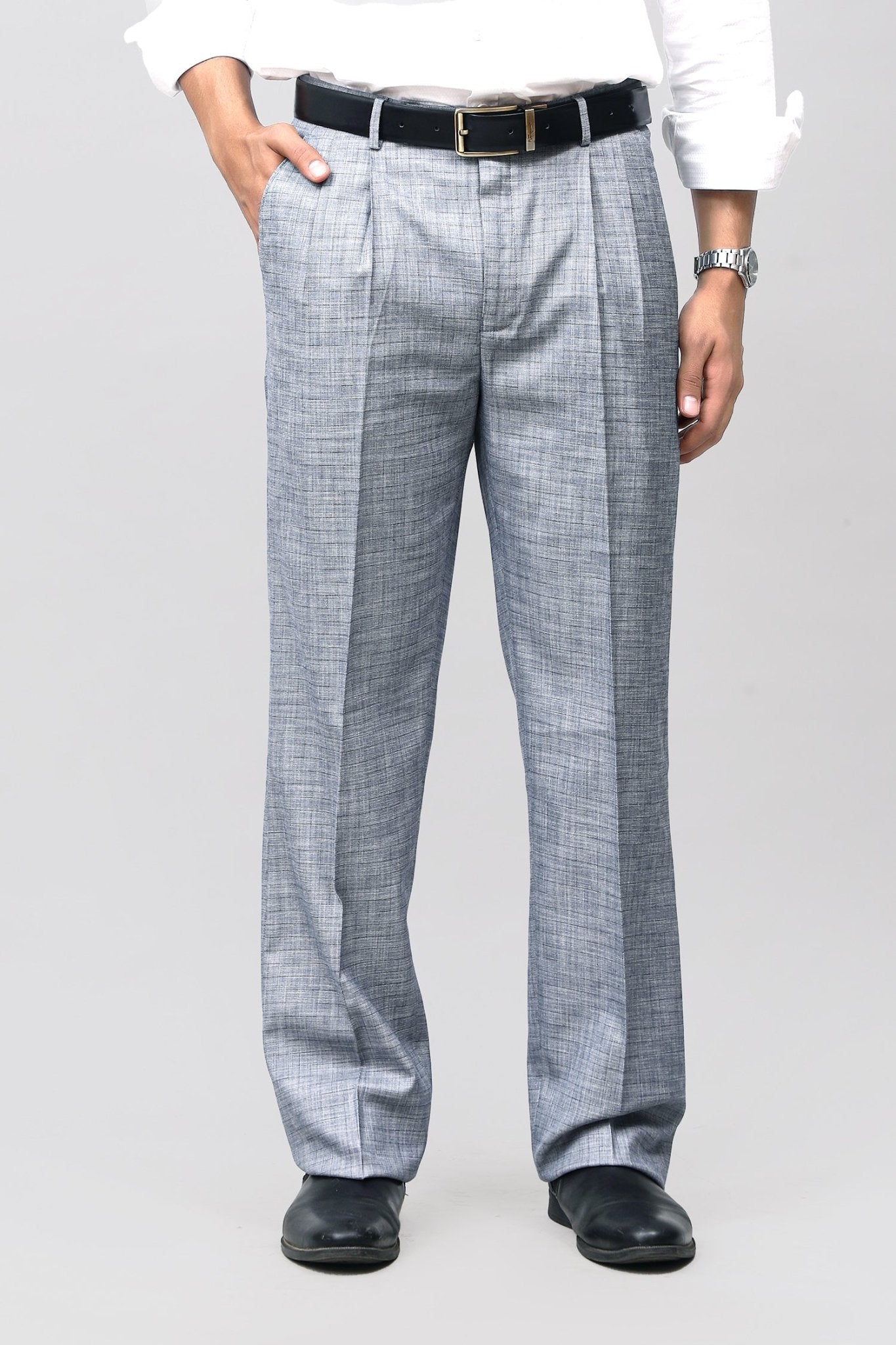Bluebird Elegant Blue Check Pleated Trouser - Distacart