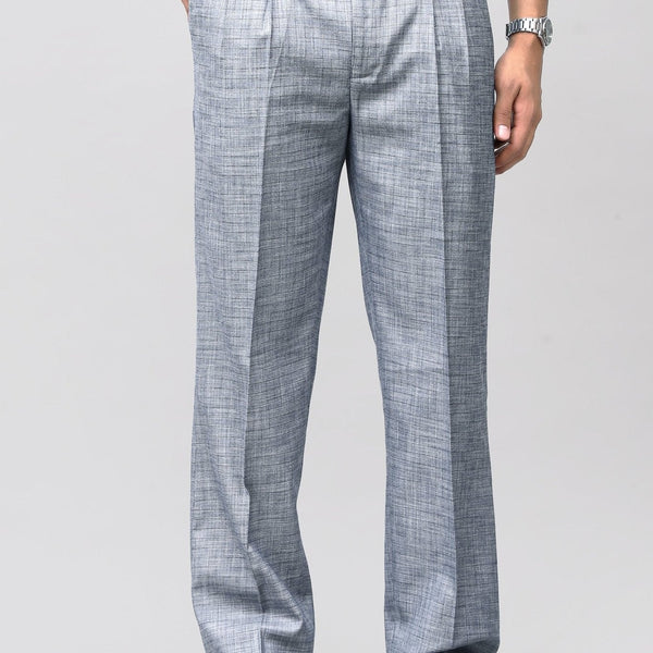 Bluebird Elegant Blue Check Pleated Trouser - Distacart