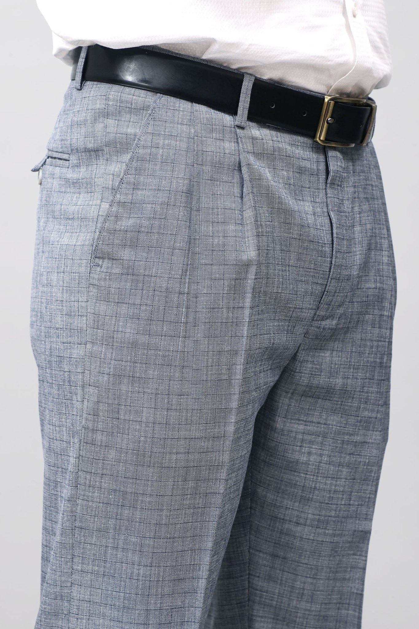Bluebird Elegant Blue Check Pleated Trouser - Distacart