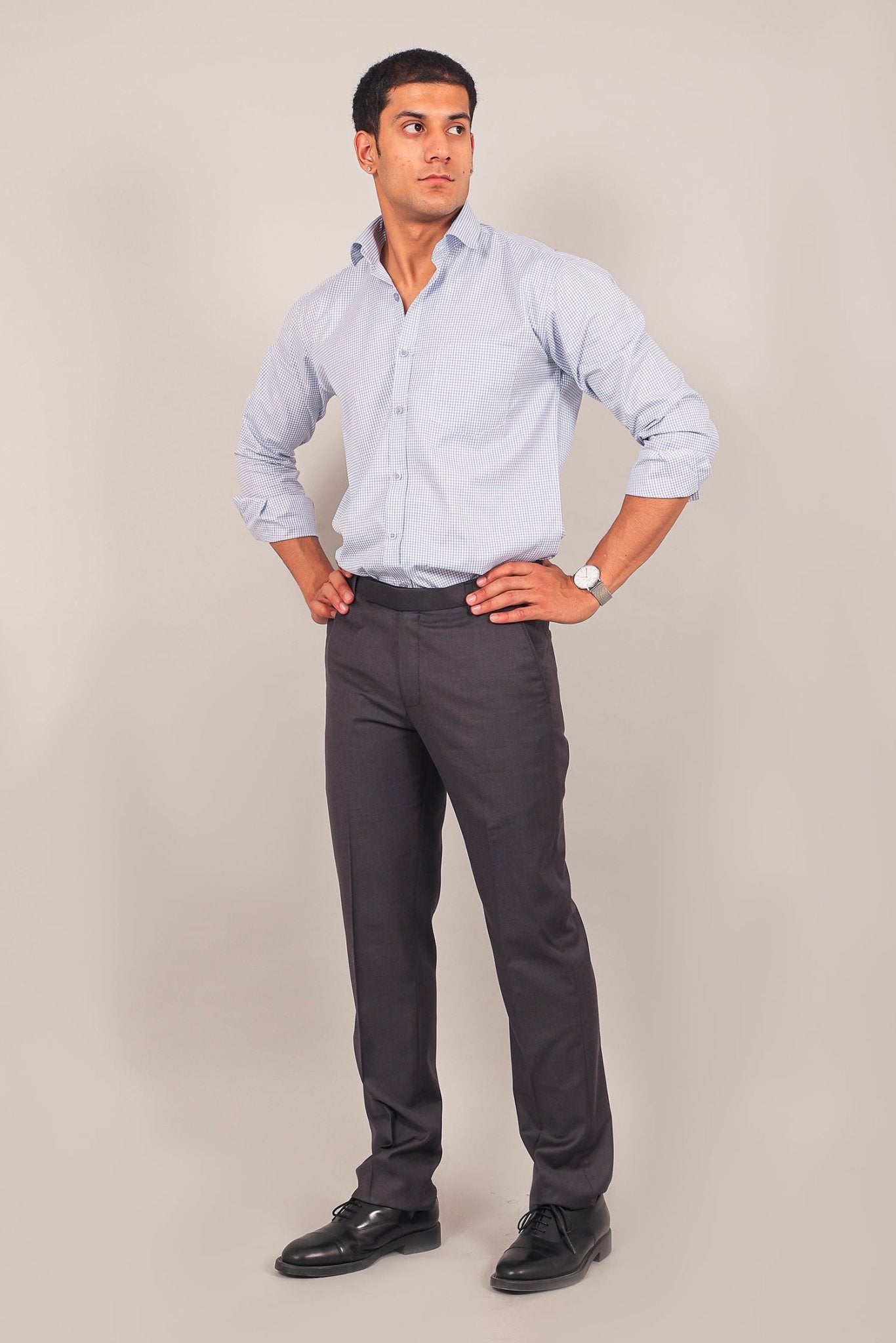 Bluebird men's ash black formal trouser - Distacart